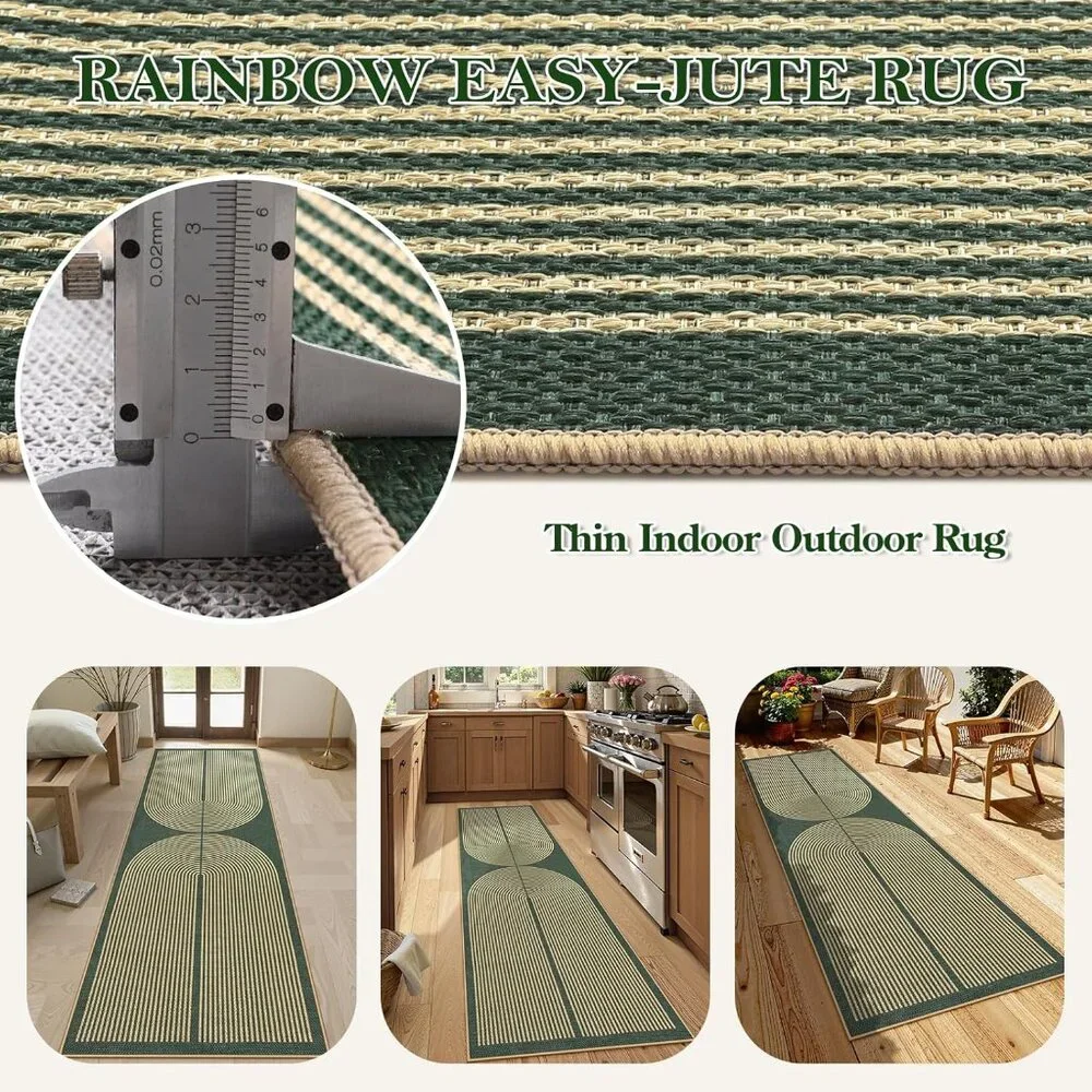 New Modern Rainbow Easy Jute Kitchen Runner, 2x8 Indoor Outdoor Runner Rug